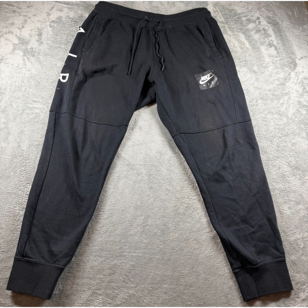 Nike Air Joggers Mens XL Black Fleece Sweatpants Box Logo Spellout Zip Pocket